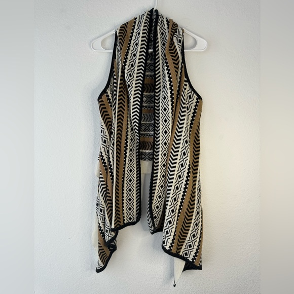 212 NEW YORK Women Boho Asymmetrical Open Sweater Vest Cardigan Sz L Jersey Top - Picture 3 of 12
